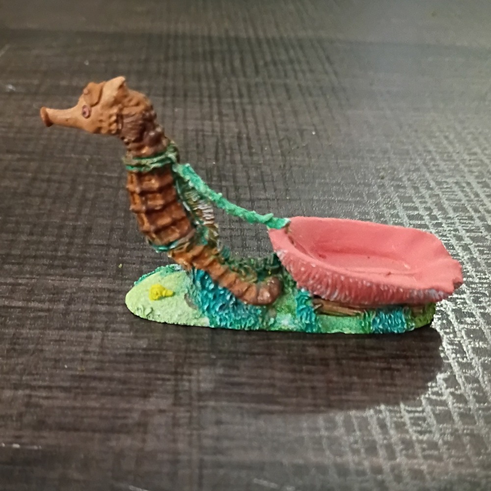Vintage Miniature Seahorse Pulling Shell Chariot Figurine Nautical Decor